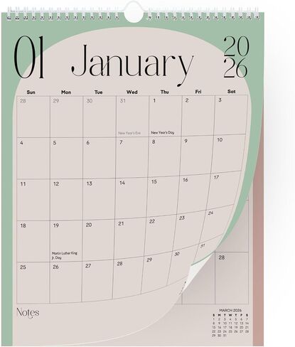 Modern Vertical Wall Calendar 2025-18 Month Calendar January 2025 to June 2026, 11x13.5 Inches Cursive Font Design with Spiral Twin-Wire Binding in Kuwait