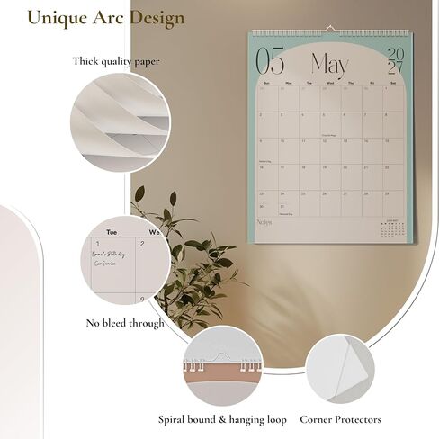 Modern Vertical Wall Calendar 2025-18 Month Calendar January 2025 to June 2026, 11x13.5 Inches Cursive Font Design with Spiral Twin-Wire Binding in Kuwait