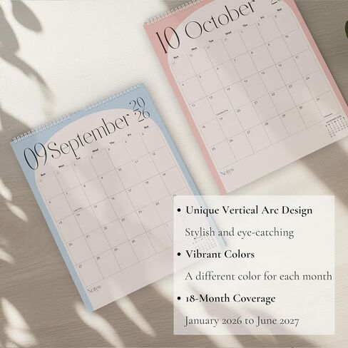 Modern Vertical Wall Calendar 2025-18 Month Calendar January 2025 to June 2026, 11x13.5 Inches Cursive Font Design with Spiral Twin-Wire Binding in Kuwait