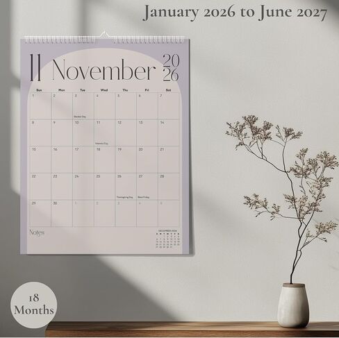 Modern Vertical Wall Calendar 2025-18 Month Calendar January 2025 to June 2026, 11x13.5 Inches Cursive Font Design with Spiral Twin-Wire Binding in Kuwait