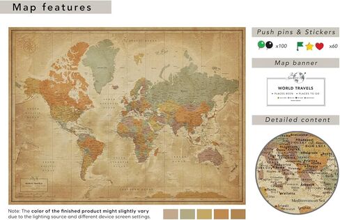 Map of the World - Laminated | World Map Wall Poster for Travel Tracking | Developed with cartographer (32 x 24) in Saudi Arabia
