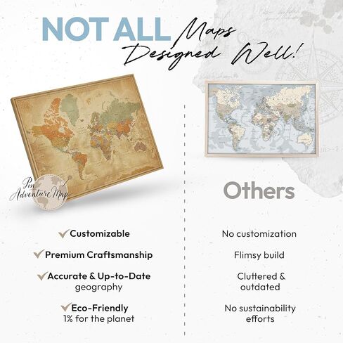 Map of the World - Laminated | World Map Wall Poster for Travel Tracking | Developed with cartographer (32 x 24) in Saudi Arabia
