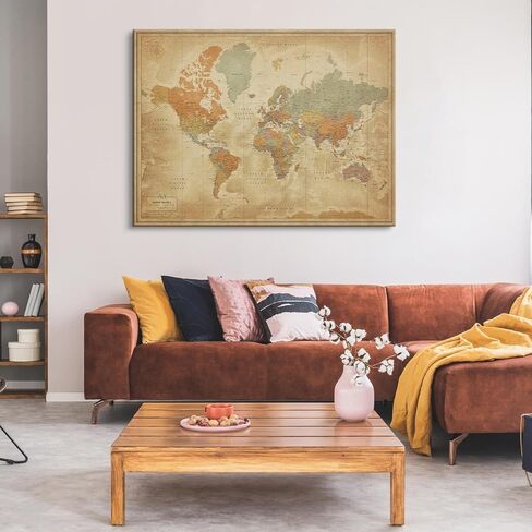 Vintage World Map Wall Art for Travel Tracking | Canvas World Map Push Pins | Detailed Decor with Pins for Travel Tracking (40 x 30) in Saudi Arabia