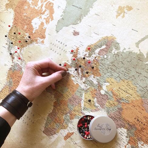 Vintage World Map Wall Art for Travel Tracking | Canvas World Map Push Pins | Detailed Decor with Pins for Travel Tracking (40 x 30) in Saudi Arabia