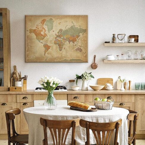 Vintage World Map Wall Art for Travel Tracking | Canvas World Map Push Pins | Detailed Decor with Pins for Travel Tracking (40 x 30) in Saudi Arabia
