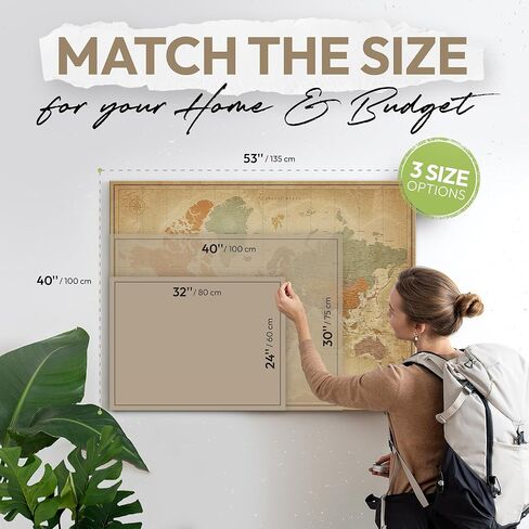 Vintage World Map Wall Art for Travel Tracking | Canvas World Map Push Pins | Detailed Decor with Pins for Travel Tracking (40 x 30) in Saudi Arabia