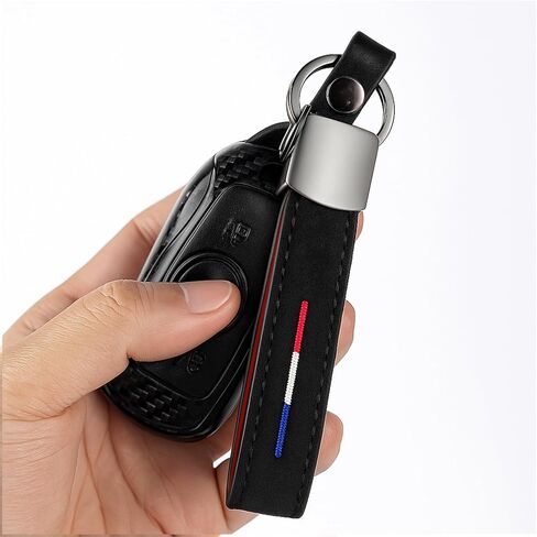 KE-KE 3-Color Flag Stripe Alcantara تطريز جلدي بندقية - سلسلة مفاتيح سوداء لجميع السيارات in Kuwait