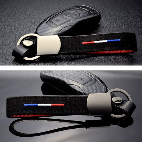 KE-KE 3-Color Flag Stripe Alcantara تطريز جلدي بندقية - سلسلة مفاتيح سوداء لجميع السيارات in Kuwait