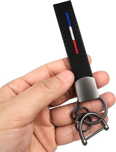 KE-KE 3-Color Flag Stripe Alcantara تطريز جلدي بندقية - سلسلة مفاتيح سوداء لجميع السيارات in Kuwait