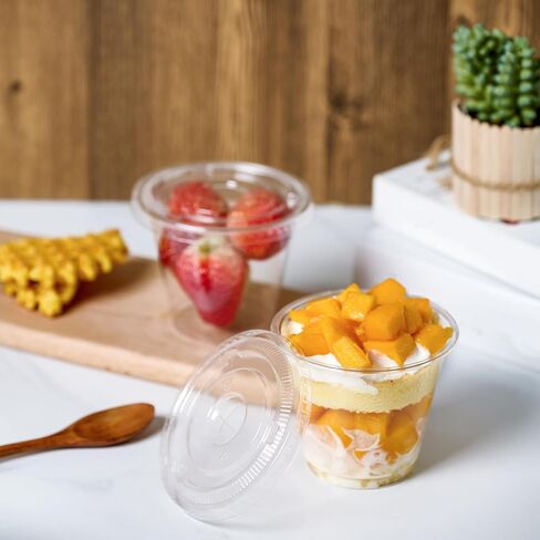 Vplus 200 Pack 9 OZ Plastic Cups With Dome Lids, 9 OZ PET Crystal Clear Cups, Disposable Plastic Cups For Parfait, Fruit, Desserts, Snacks, Yogurt, and Jelly in Saudi Arabia