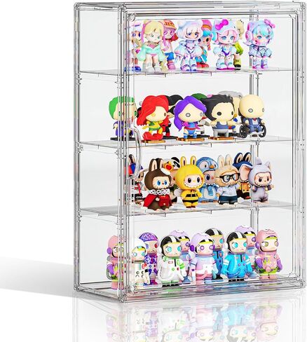 Clear 4 Tiers Acrylic Display Case for Figures Collectibles Wall Mounted Hobby Figurine Display Case with Shelves, Display Shelf Storage Box for Labubu Pop Mart, Action Figures, XXL, 1 Pack in Saudi Arabia