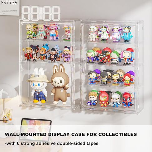 Clear 4 Tiers Acrylic Display Case for Figures Collectibles Wall Mounted Hobby Figurine Display Case with Shelves, Display Shelf Storage Box for Labubu Pop Mart, Action Figures, XXL, 1 Pack in Saudi Arabia