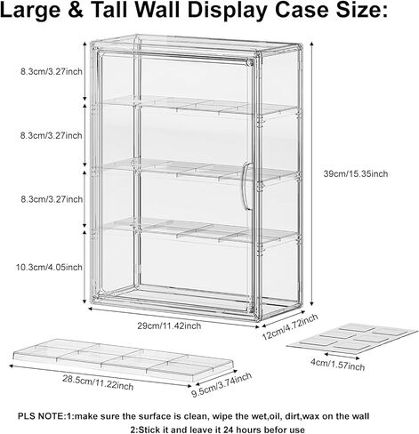 Clear 4 Tiers Acrylic Display Case for Figures Collectibles Wall Mounted Hobby Figurine Display Case with Shelves, Display Shelf Storage Box for Labubu Pop Mart, Action Figures, XXL, 1 Pack in Saudi Arabia