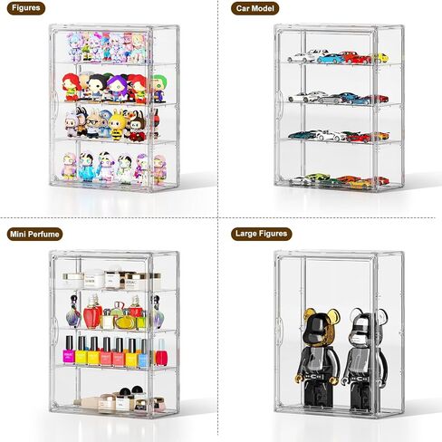 Clear 4 Tiers Acrylic Display Case for Figures Collectibles Wall Mounted Hobby Figurine Display Case with Shelves, Display Shelf Storage Box for Labubu Pop Mart, Action Figures, XXL, 1 Pack in Saudi Arabia