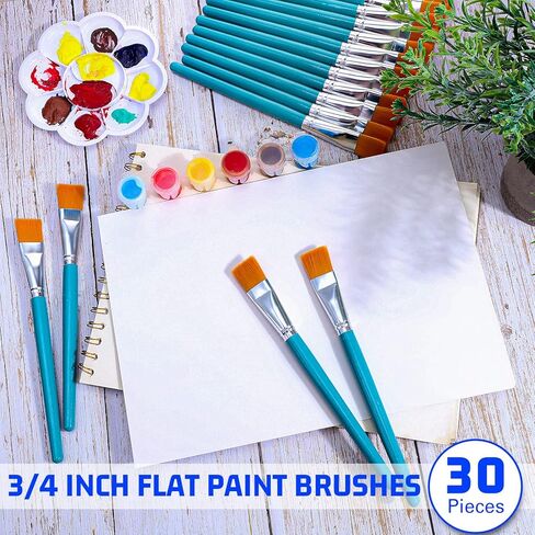 Zonon 30 Pieces Paint Brushes Bulk Small Flat Top Acrylic Oil Paint Brush for Artists Mini Touch up Crafts Detail Painting(3/4 Inch,Blue) in Saudi Arabia