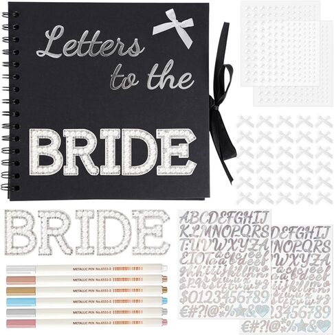 Jieting 8x8 Inch Letters to The Bride Scrapbook - DIY Wedding Memory Book with Stickers Pearls Bows Color Pens 40 Pages Guest Book for Bridal Shower Anniversary Travel Keepsake Album (White) in Kuwait