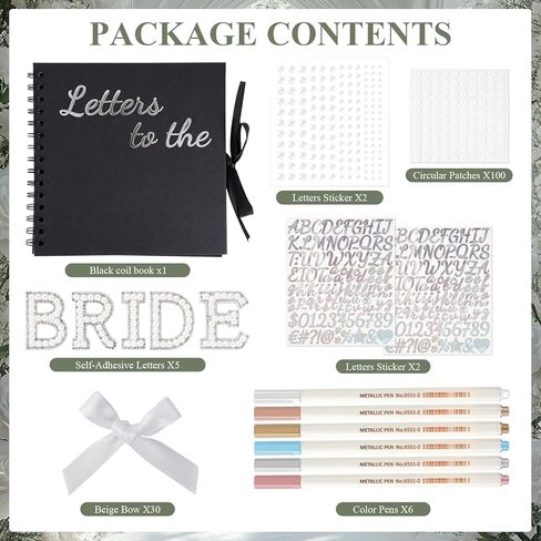 Jieting 8x8 Inch Letters to The Bride Scrapbook - DIY Wedding Memory Book with Stickers Pearls Bows Color Pens 40 Pages Guest Book for Bridal Shower Anniversary Travel Keepsake Album (White) in Kuwait