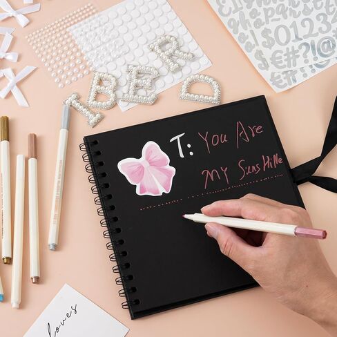 Jieting 8x8 Inch Letters to The Bride Scrapbook - DIY Wedding Memory Book with Stickers Pearls Bows Color Pens 40 Pages Guest Book for Bridal Shower Anniversary Travel Keepsake Album (White) in Kuwait