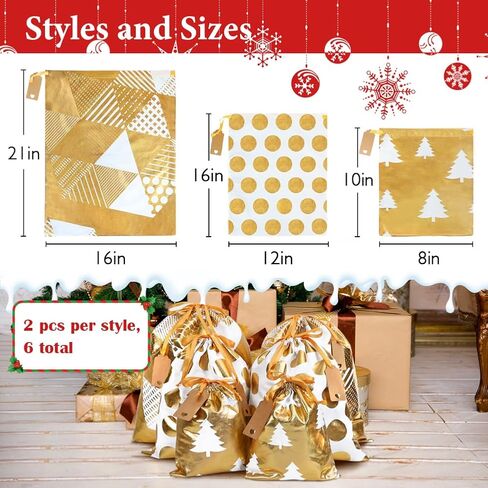 JOINDO 3pcs Christmas gift bags, Medium Size (16 x 20 inches), Drawstring Design, 3 Patterns, 100% Cotton in Kuwait