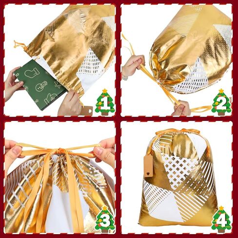 JOINDO 3pcs Christmas gift bags, Medium Size (16 x 20 inches), Drawstring Design, 3 Patterns, 100% Cotton in Kuwait