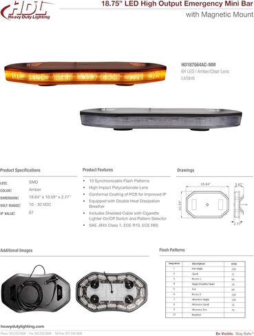 18.75" LED High Output Emergency 10 Pattern Strobe Magnetic Mini Rooftop Light Bar in Saudi Arabia