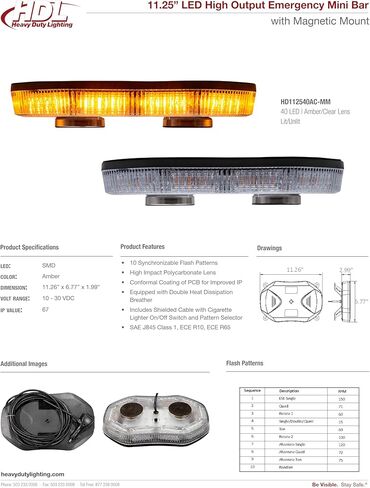11.25" LED High Output Emergency 10 Pattern Strobe Magnetic Mini Rooftop Light Bar in Saudi Arabia