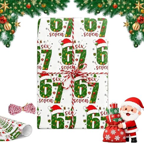 67 ورق تغليف عيد الميلاد، 6 7 ورق تغليف ميمي، 67 ميمي مضحك في سن المراهقة هدية عيد الميلاد، سانتا 67 ميمي GiftWrap، ستة أوراق تغليف احتفالية فريدة من نوعها (67-أبيض) in Saudi Arabia