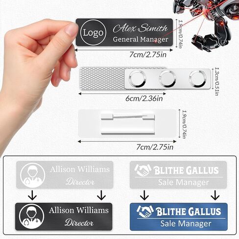 2PCS Custom Name Tag, Personalized Magnetic Name Tags Engraved with Logo & Text,Metal Name Tags ID Badges with Magnets or Pin Backing, Identification Badges for Employees,Office,School in Saudi Arabia