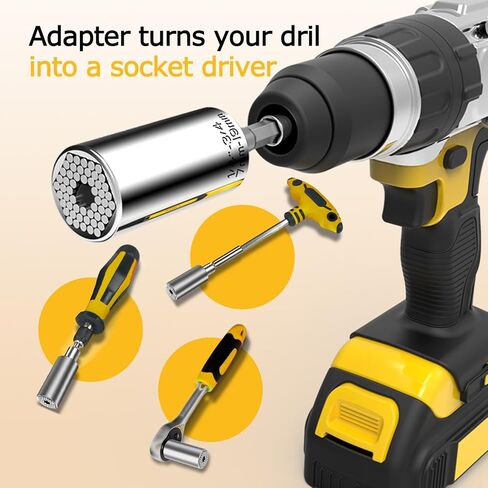 Universal Socket Self-Adjusting Wrench Set (7-19mm) – Fits Standard 1/4''-3/4'',Super Socket with Power Drill Adapter for Wrench Ratchet & Power Drill– Ideal Tool Gift for Men in Saudi Arabia