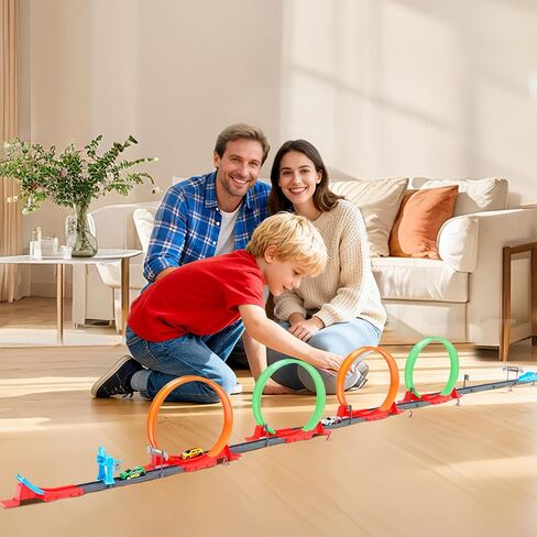 يتضمن مسار حلقة مثيرة بزاوية 360 درجة ثماني حلقات وخمسة سيارات بمقياس 1:64 لسهولة التخزين، وهي مثالية للأولاد من سن 3 إلى 7 سنوات وتمثل هدية رائعة لأعياد الميلاد والهالوين وعيد الميلاد in Kuwait