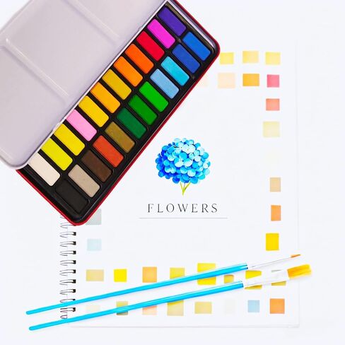 Tiaforza Watercolor Workbook, 24 Colors Beginner-Frendly Watercolor Paint Set with 2 Paint Brushes, 16 Spiral-Bound Pages Coloring Book for Adults (Flower) in Saudi Arabia