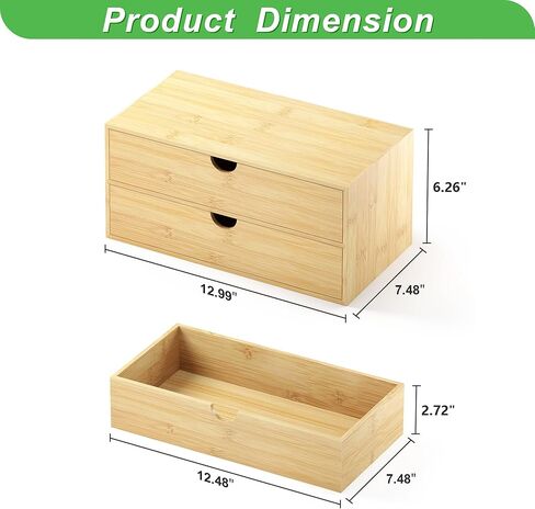 Wisuce Desk Organizer with Drawers - Bamboo Desktop Organizer Storage Natural Wood Desk Drawers Organizer for Bills, Office Supplies, Cosmetics, Seals No Assembly Required 3 Drawers（left-right) in Kuwait
