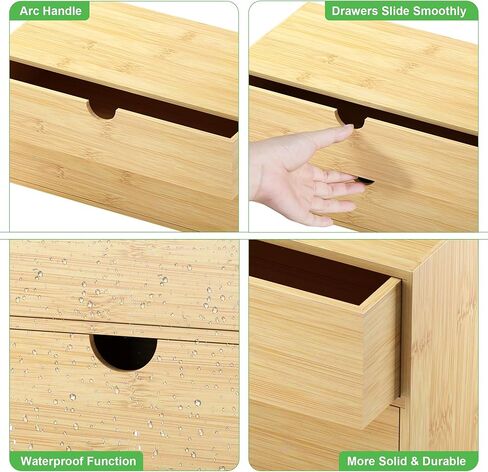 Wisuce Desk Organizer with Drawers - Bamboo Desktop Organizer Storage Natural Wood Desk Drawers Organizer for Bills, Office Supplies, Cosmetics, Seals No Assembly Required 3 Drawers（left-right) in Kuwait