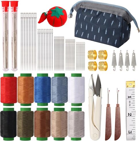 76PCS Big Eye Stainless Steel Sewing Needle Kit, Needle and Thread Kit, Sewing Supplies and Accessories with Scissors Seam Ripper Threaders Measure Tape Thimbles for Home Mom Beginner Traveler in Saudi Arabia