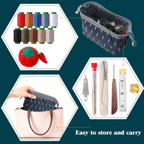 76PCS Big Eye Stainless Steel Sewing Needle Kit, Needle and Thread Kit, Sewing Supplies and Accessories with Scissors Seam Ripper Threaders Measure Tape Thimbles for Home Mom Beginner Traveler in Saudi Arabia