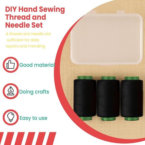 20PCS Household Yarn Sewing Kit - 3 Yarn Balls, 16 Needles & Threader, Portable Storage Box for Crafts, Mending & DIY Projects (Black) in Saudi Arabia