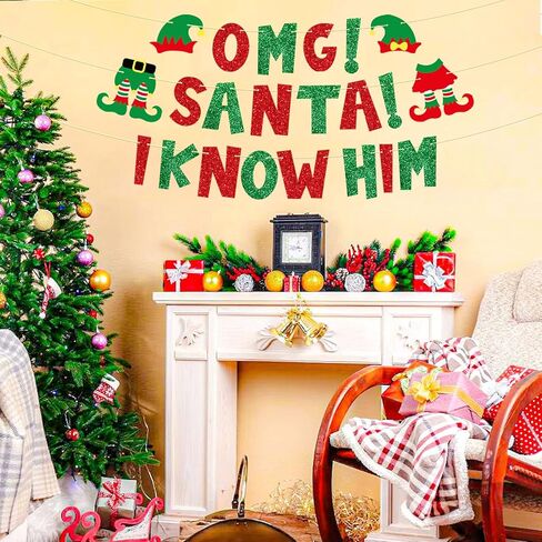 Pre-Strung There's Some Ho Ho Hos In This House Banner, NO DIY Funny Christmas Decorations, Glitter Xmas Holiday Party Banner Sign in Kuwait