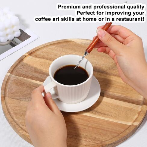 3 Pack Latte Art Pen Set Stainless Steel Latte Art Tools Coffee Drawing Tool with Wood Handle Double Ended Barista Accessories for Espresso Designs, Home and Cafe Use in Saudi Arabia