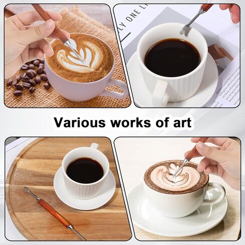 3 Pack Latte Art Pen Set Stainless Steel Latte Art Tools Coffee Drawing Tool with Wood Handle Double Ended Barista Accessories for Espresso Designs, Home and Cafe Use in Saudi Arabia