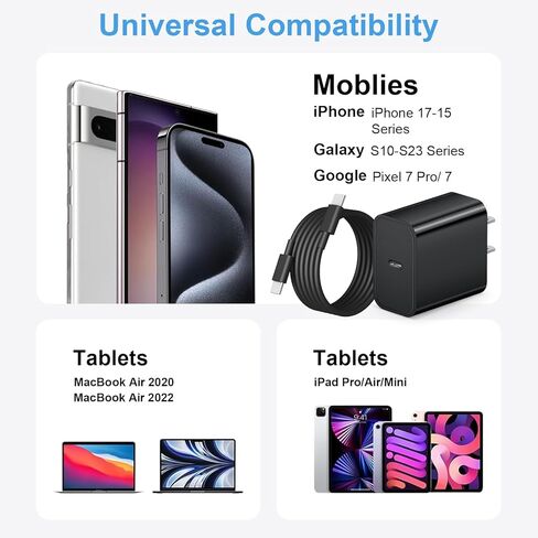 شاحن USB C سريع لأجهزة iPhone 15/15 Pro/15 Pro Max/15 Plus، iPad Pro، iPad Air 5th/4th، iPad الجيل العاشر، شاحن حائط iPad Mini 6,20W PD مع كابل شحن USB C إلى C بطول 6 أقدام in Saudi Arabia