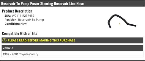 Power Steering Reservoir Line Hose - Reservoir To Pump - Compatible with 1992-2001 Toyota Camry in Saudi Arabia
