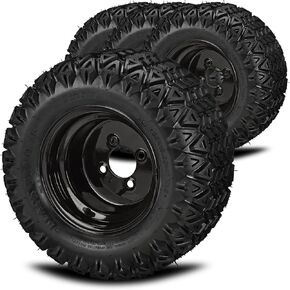 عربة RM مقاس 10 بوصات باللون الأبيض الصلب على إطارات 20x10.00-10 Black Trail II (مجموعة من 4) | مجموعة إطارات وعجلات عربة الجولف مع صواميل العروة القياسية in Kuwait