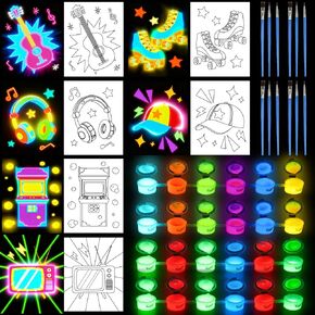 Maitys 22PCS 6 Sets Pre Drawn Canvas Painting Kit with Glow in The Dark Paint 8 x 10 Inches Pre Drawn Canvas Favor for Adults for Valentine Gifts DIY Adult's Date Party(Lady) in Kuwait