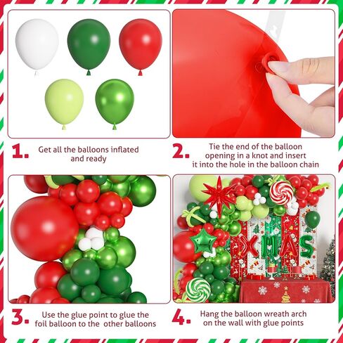 Ouddy Life 170Pcs Merry Christmas Party Decorations Set, Christmas Balloon Garland Arch Kit, Xmas Foil Fringe Curtains Faux Pampas Red Green Candy Cane Star Foil Balloons for Friends Birthday Supplies in Saudi Arabia
