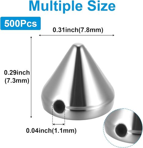 TIESOME 500 جهاز كمبيوتر شخصى 8mm الفضة رصاصة سبايك مخروط ترصيع، المسامير فاسق للحرف المسامير مخروط سبايك ترصيع شقة الظهر ترصيع والمسامير للملابس الجلود حزام حقيبة أحذية مجوهرات الزخارف in Saudi Arabia