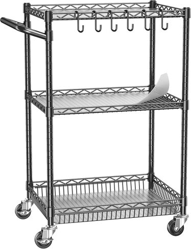Rolling Utility Storage Carts with Wheels 3 Tier Heavy Duty Metal Cart 750Lbs Capacity Adjustable Kitchen Organizer Cart with Handle & Shelf Liner Commercial Grade Trolley for Indoor & Outdoor Use in Saudi Arabia