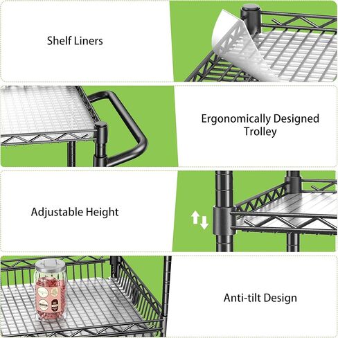 Rolling Utility Storage Carts with Wheels 3 Tier Heavy Duty Metal Cart 750Lbs Capacity Adjustable Kitchen Organizer Cart with Handle & Shelf Liner Commercial Grade Trolley for Indoor & Outdoor Use in Saudi Arabia