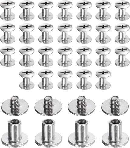 HARFINGTON 30set Chicago Screw M3x6mm 3mm Length Metal Phillips Nail Rivet Stud Bolts Rivets Binding Post Screw for DIY Leather Belt Bag Craft Bookbinding, Silver in Saudi Arabia