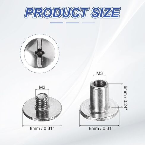 HARFINGTON 30set Chicago Screw M3x6mm 3mm Length Metal Phillips Nail Rivet Stud Bolts Rivets Binding Post Screw for DIY Leather Belt Bag Craft Bookbinding, Silver in Saudi Arabia