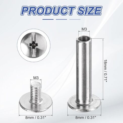 HARFINGTON 30set Chicago Screw M3x6mm 3mm Length Metal Phillips Nail Rivet Stud Bolts Rivets Binding Post Screw for DIY Leather Belt Bag Craft Bookbinding, Silver in Saudi Arabia